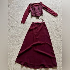3 piece top and skirt formal wear with shawl burgundy